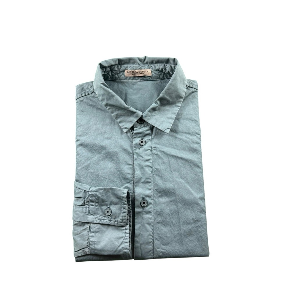 Bottega Veneta Blue Cotton LS Mens Button Front Luxury Shirt 15.75 40 545661